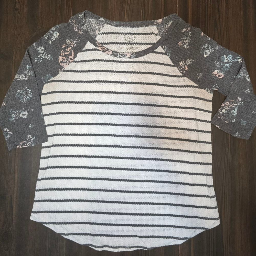 Maurices Striped Floral Long Sleeve Tee - Medium